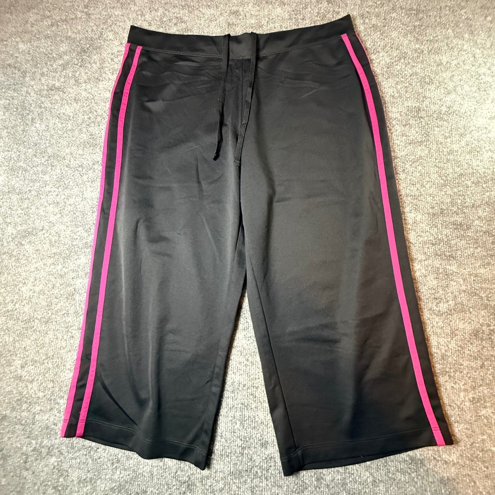 Tek Gear Womens XL Black Pink Side Stripe Capri Athletic Pants Drawstring Crop